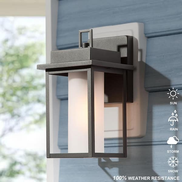 LNC Craftsman 1-Light Textured Black Outdoor Wall Lantern Sconce Exterior Wall Lighting with Frosted Cylinder Glass
