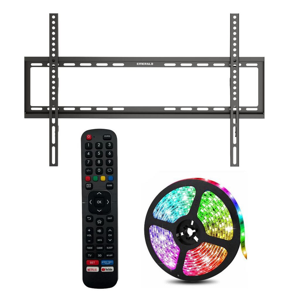 Fixed TV Wall Mount Kit for 32-90 in. - Fixed Tv Wall Mount, Universal Remote and 10 ft. LED Strip Light