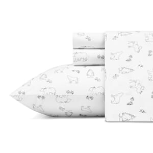 Animal Tracks 4-Piece Gray Graphic 200-Thread Count Cotton Percale Full Sheet Set