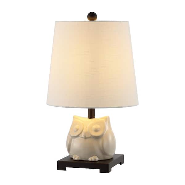 Justina 16 in. Antique White Ceramic Mini LED Table Lamp