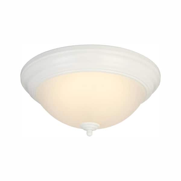 Hampton Bay 13 in. 180-Watt Equivalent White Integrated LED Flush Mount with Frosted Glass Shade