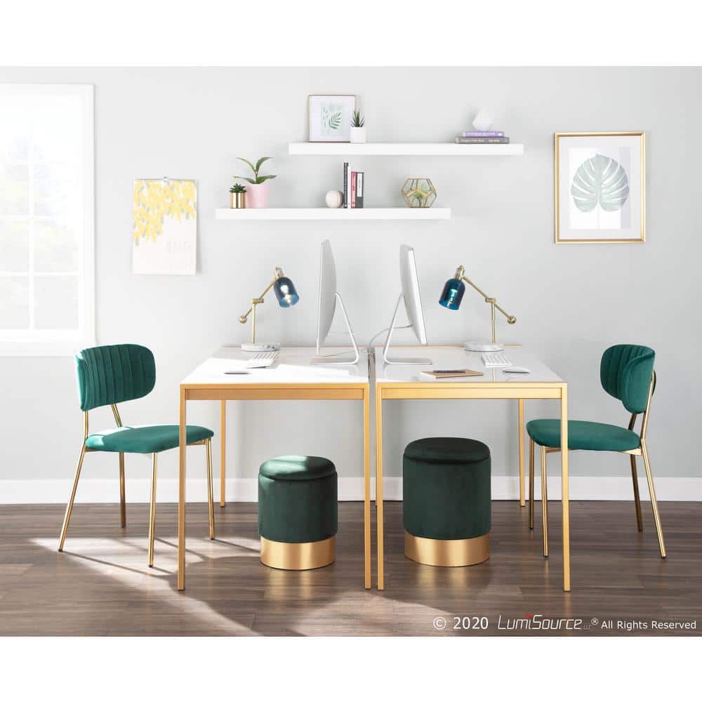 Green Velvet and Gold Metal High Back Side Chairs - Set of 2