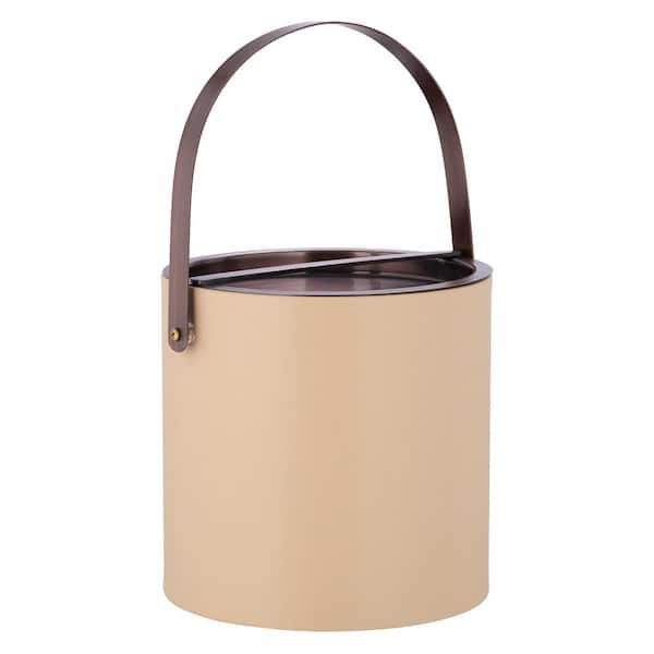 Kraftware Barcelona 3 qt. Beige Ice Bucket with Oil Rubbed Bronze Arch Handle and Bridge Cover