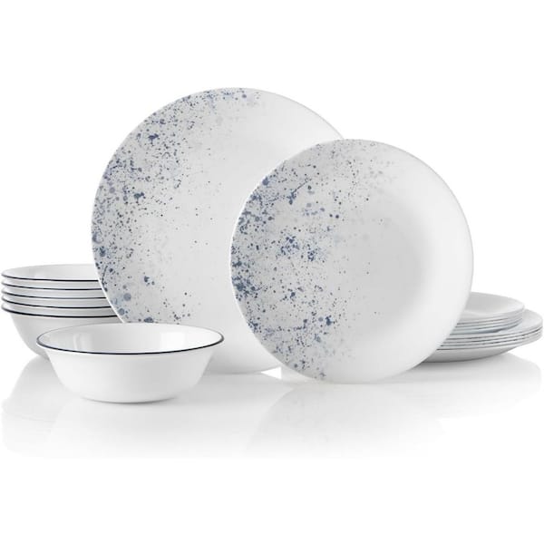 18-Piece Indigo Speckle Triple Layer Glass and Chip Resistant Kitchen Round Plates and Bowls Set(Service for 6)