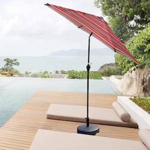 9 ft. Metal Market Tilt Patio Umbrella in Red Striped with Push Button Tilt and Crank for Table Backyard Garden Deck