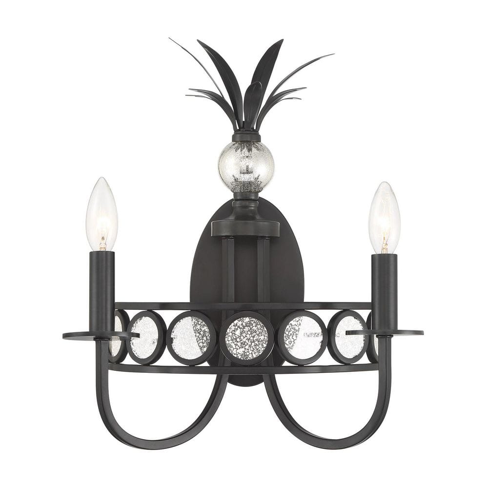 Hearst 13 in. W x 16.50 in. H 2-Light Black Tourmaline Transitional Wall Sconce with Antique Glass price history on PriceWatchPro
