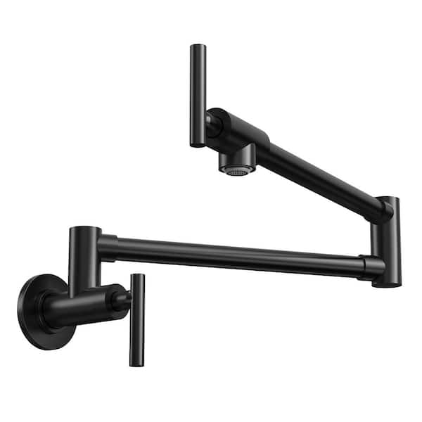 25 in. Wall-Mount Pot Filler Faucet with Dual Swing Arms in Matte Black
