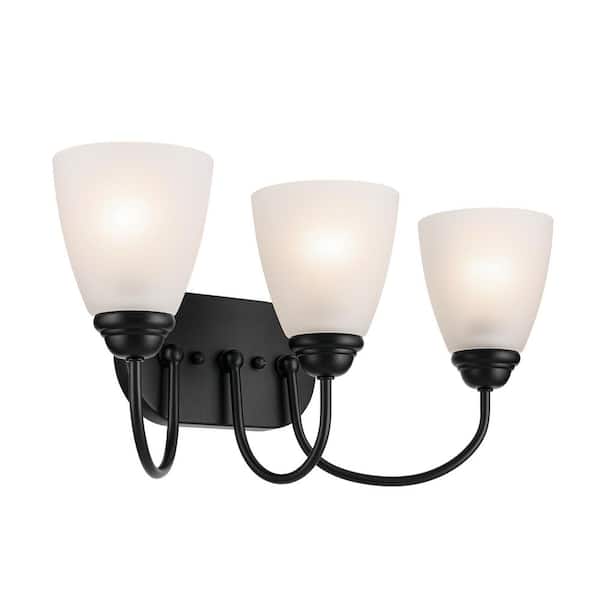 Jolie 3-Light Vanity Light with Satin Etched Glass in Black
