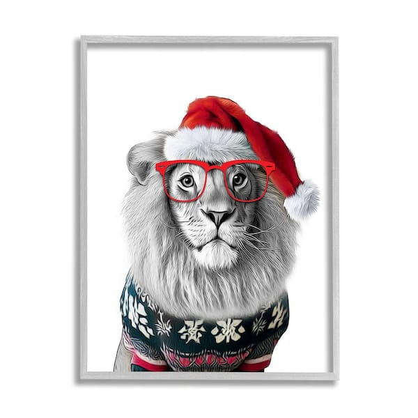Stupell Industries Lion in Christmas Sweater by Annalisa Latella 1-Piece Framed Graphic Print Animal Poster Art Print 30 in. x 24 in.