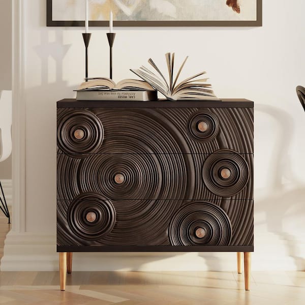 Farmhouse Black 3-Drawer 31.5 in. Wide Chest of Drawers