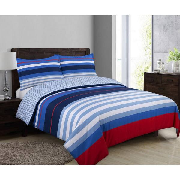 Nouvelle Home Harbor Stripe 2-Piece Blue and Red Cotton Twin Comforter Set