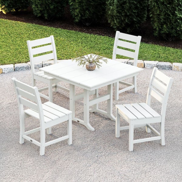 POLYWOOD Grant Park White 5-Piece Plastic Side Chair Outdoor Dining Set