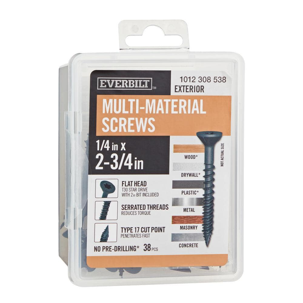 1/4 in x 2-3/4 in. Black 6-Lobe Torx Drive Exterior Flat Head Multi-Material Screw 1 lbs. -Box (38-Piece ) price history on PriceWatchPro
