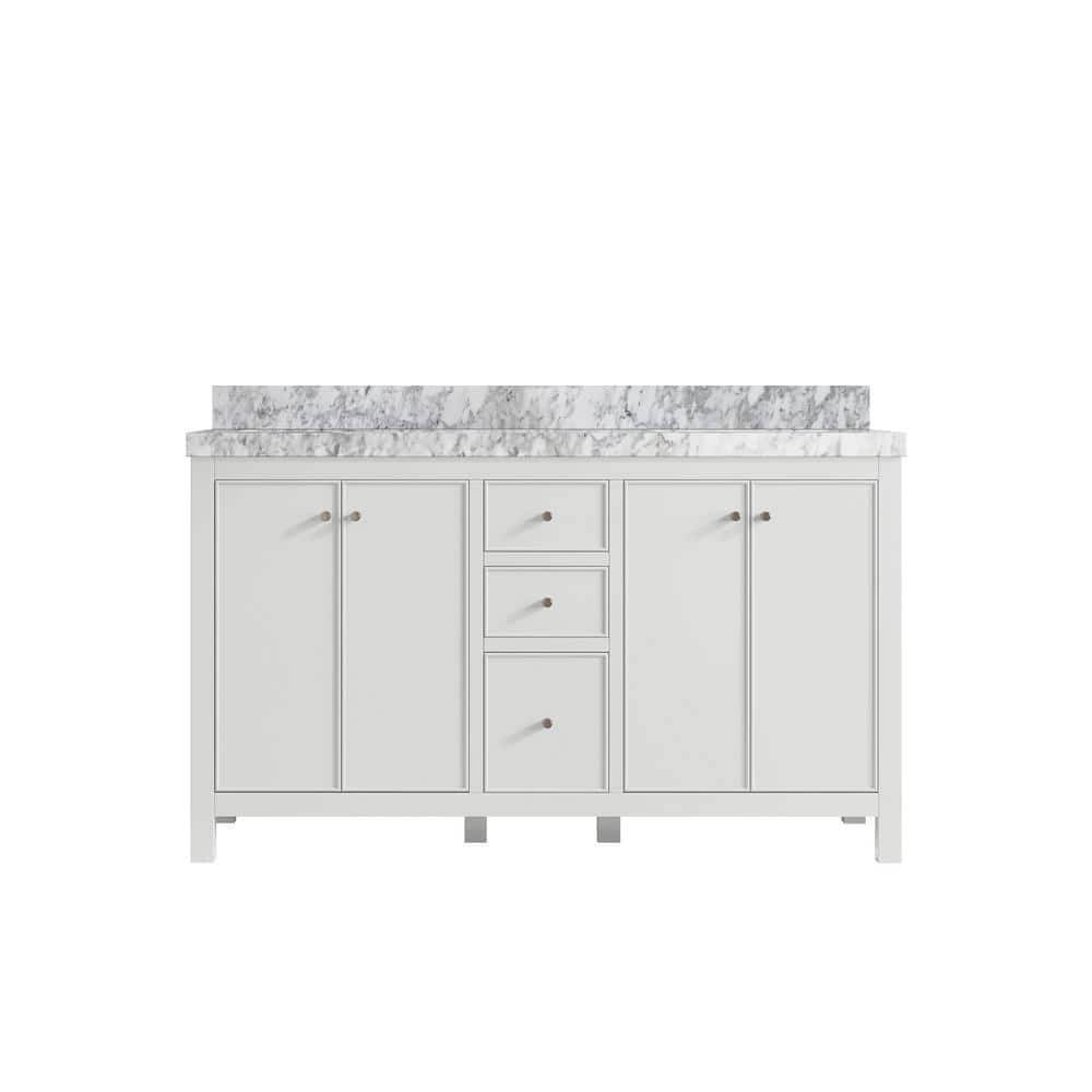 Chicago 60 in. Double Sink Freestanding White Bath Vanity with Carrara Marble Top price history on PriceWatchPro