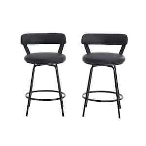 Ashley 24 in. Black Low Back Metal 31.9 in. Swivel Counter Stool with Faux Leather Seat (Set of 2)