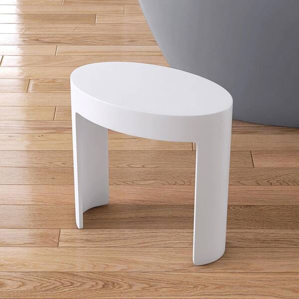17 in. Stone Resin Solid Surface Shower Stool in White