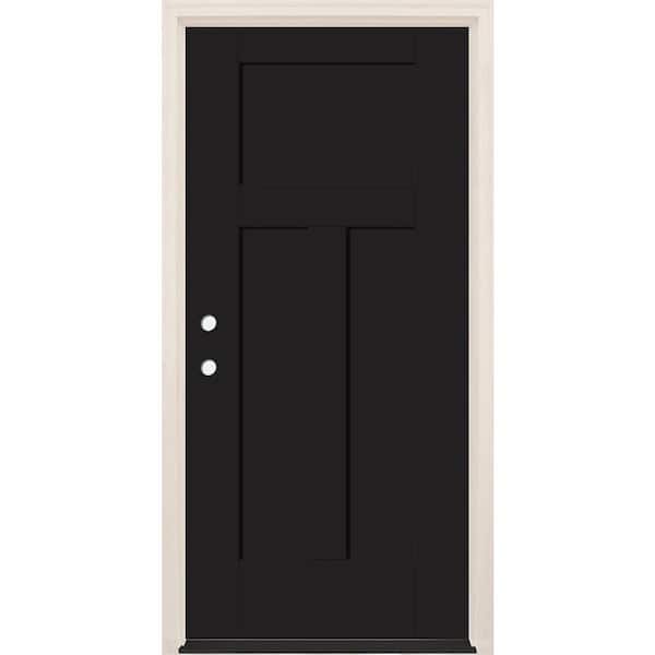 Builders Choice 36 in. x 80 in. 3-Panel Craftsman Right-Hand Onyx Fiberglass Prehung Front Door w/4-9/16 in. Frame and Bronze Hinges
