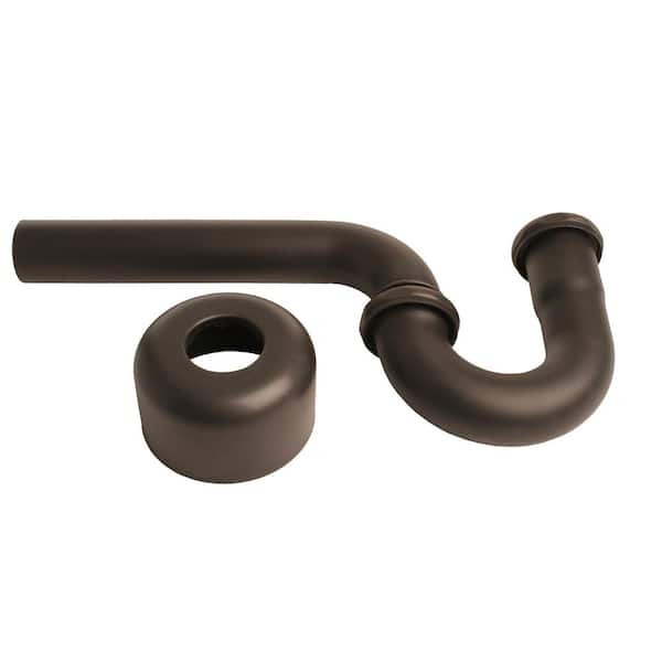 Westbrass 1-1/2 in. x 1 ft. Brass P-Trap Pipe with High Box Flange in Oil Rubbed Bronze
