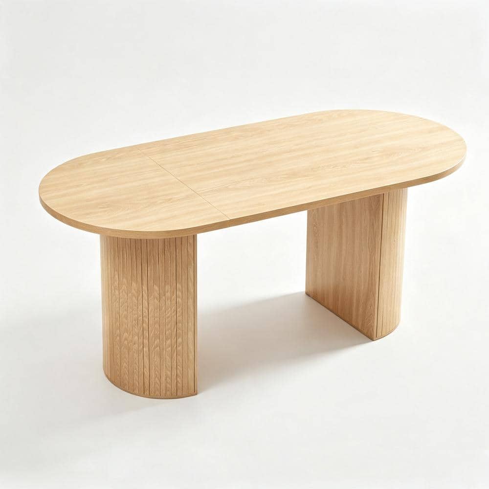 Natural Wood 70.87 in. Double pedestal Base Dining Table Seats 6
