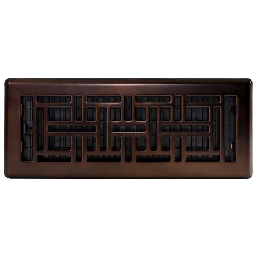 4x12 Inch Rubbed Bronze Steel Floor Register with Decorative Design