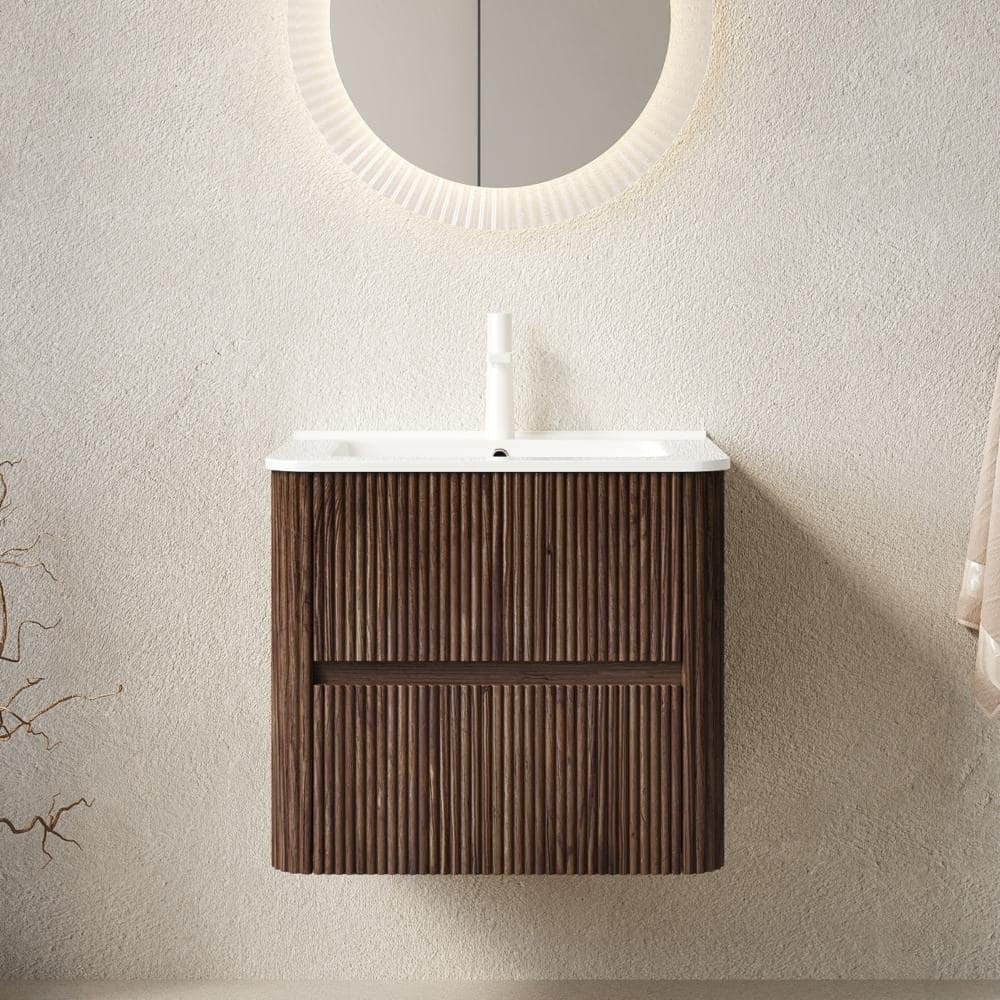 24 in.Single Sink Deep Walnut Floating Bathroom Vanity,White Top&Ceramic Basin,2 Soft-close Drawers price history on PriceWatchPro