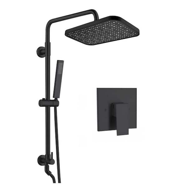2-Spray High Pressure Wall Mount Shower Kit with Handheld Shower Head 1.8 GPM in Matte Black (Valve Included)