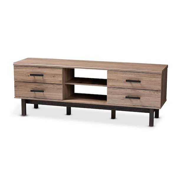 Baxton Studio Arend Oak and Black 4 Drawer TV Stand 152 9177 HD