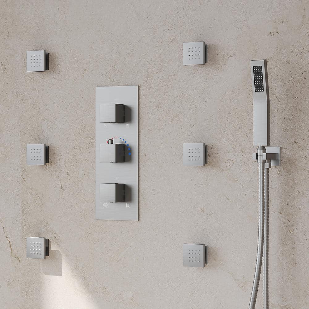 Nickel Dual Rain Shower System with Handheld and Body Jets