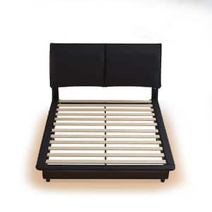 Black Wood Frame Queen Size Upholstered Platform Bed with Sensor Light and Ergonomic Design Backrests Headboard