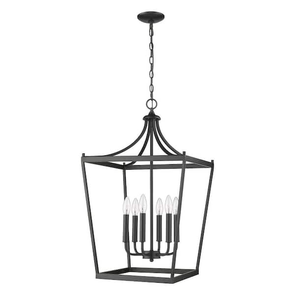 60-Watt 6-Light Black Pendant Light with Metal, No Bulbs Included