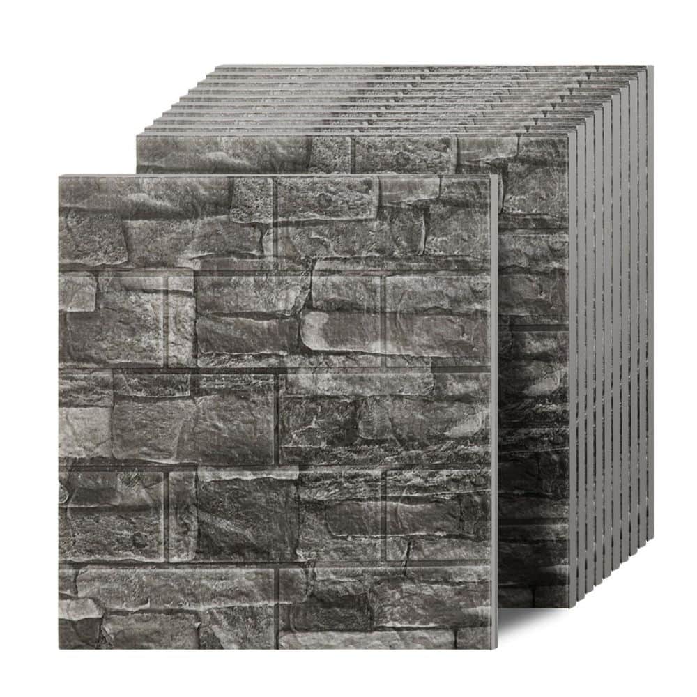 15 in. x 13.7 in. Black 3D Peel and Stick Wall Panels, Textured Faux Brick 
