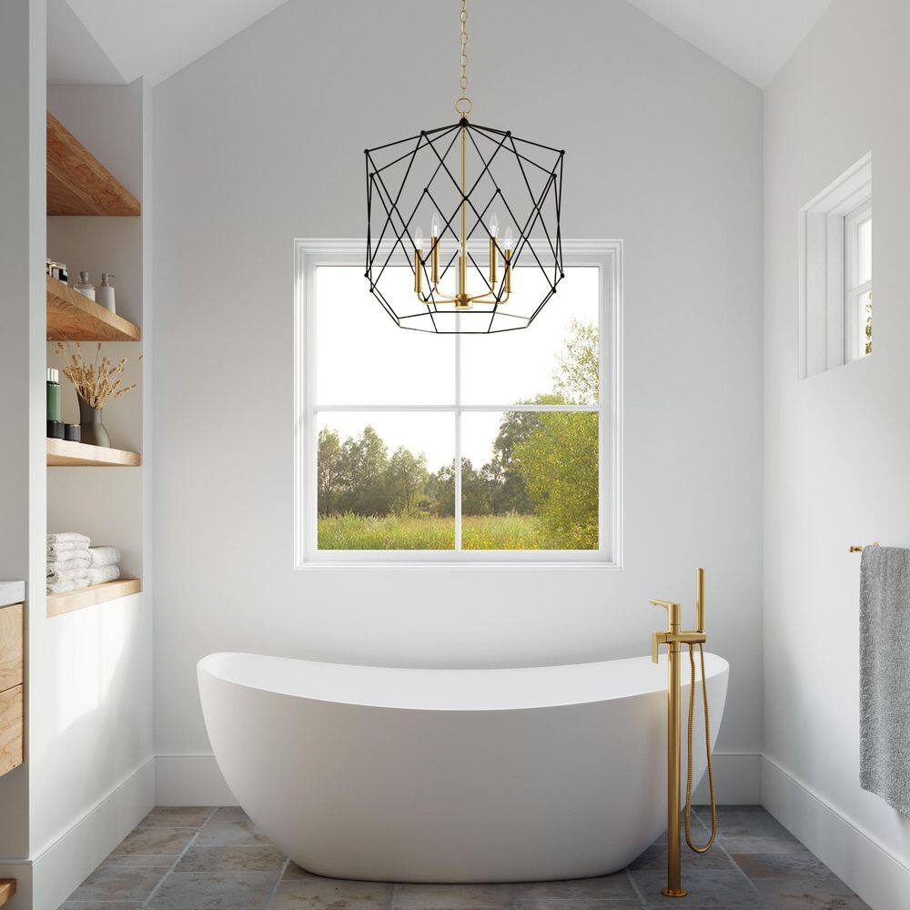 Zarra Satin Brass 5-Light Contemporary Lantern Chandelier