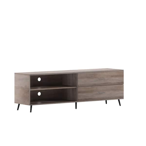 Carnegy Avenue 65 in. Walnut Entertainment Center 2-Drawer Fits Up to in