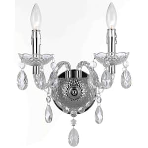 Naples 2-Light Wall Sconce for Plug-In or Hardwire Installation, Chrome Frame with Clear Faux Crystals