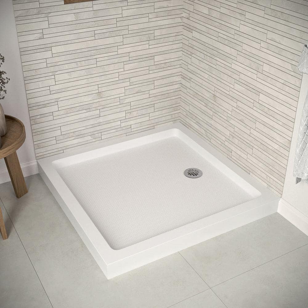 Glossy White 36'' Square Acrylic Corner Shower Base with Drain