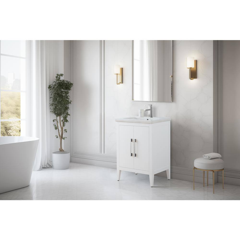 24" White Single Sink Bathroom Vanity with Ceramic Top
