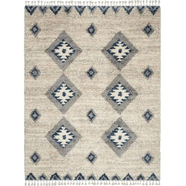 Nourison Scandinavian Shag Ivory/Blue 9 ft. x 12 ft. Contemporary Area Rug