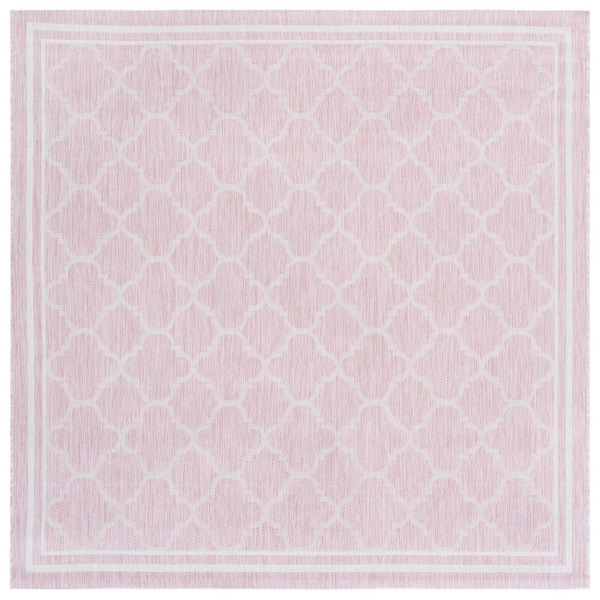 Courtyard Pink/Beige 7 ft. x 7 ft. Border Quatrefoil Indoor/Outdoor Square Area Rug