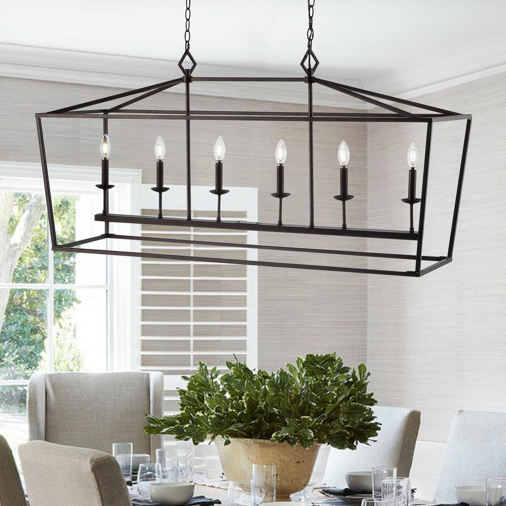Contemporary Prener 6-Light Industrial Pendant in Oil-Rubbed Bronze Black