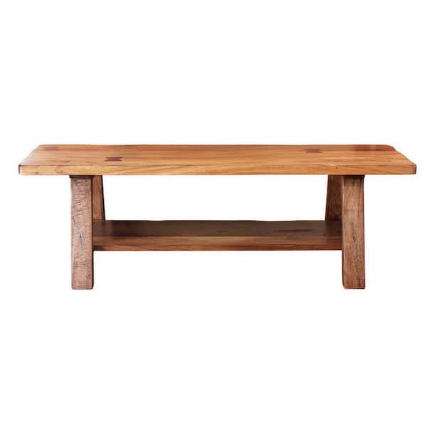 Benjara Brown Backless Bedroom Bench with Grain Details 59 in.