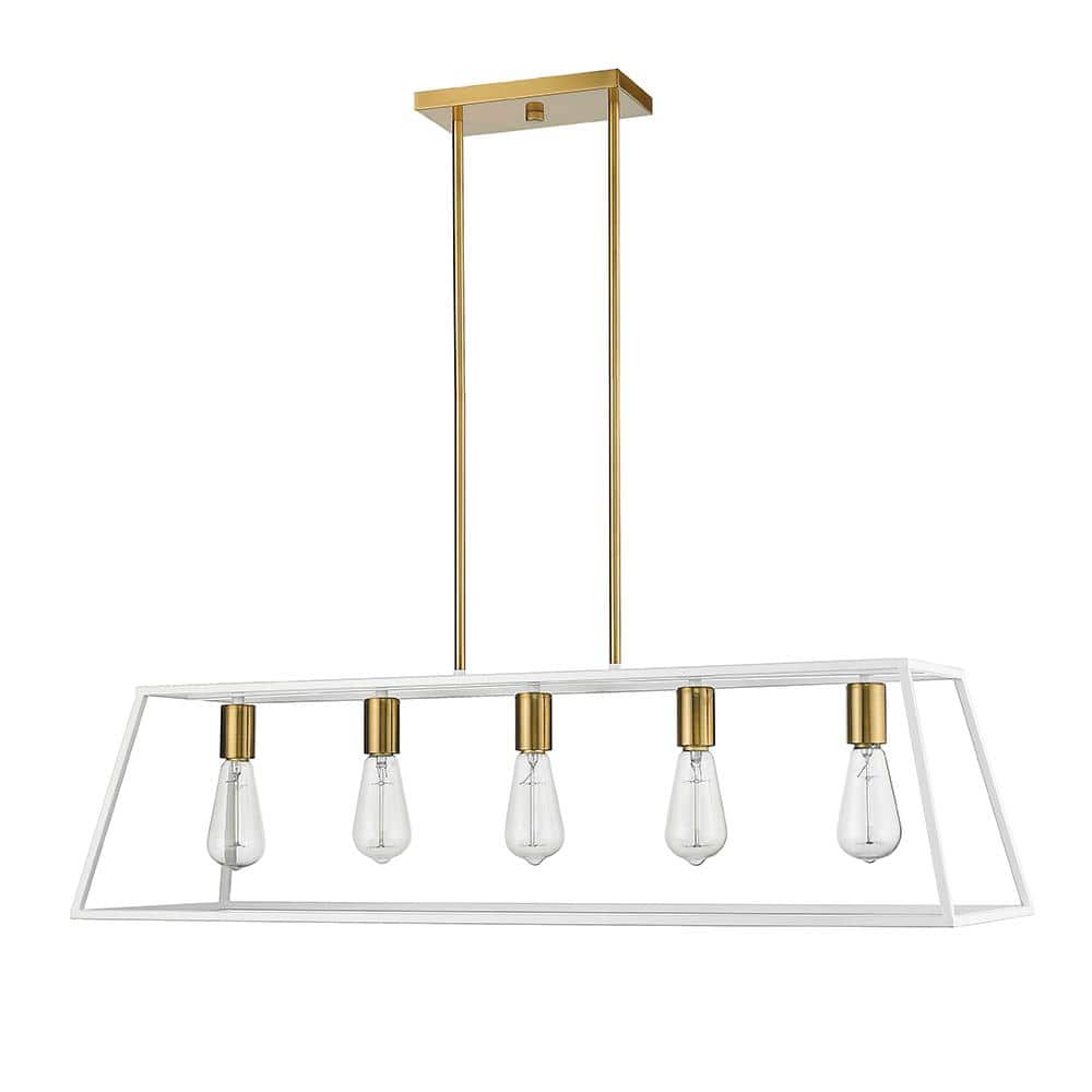 OVE Decors Agnes II 5-Light Matte White and Brushed Gold Plated Rectangular  Pendant Light with Bulbs Included PE-AGN238-WHGKY The Home Depot