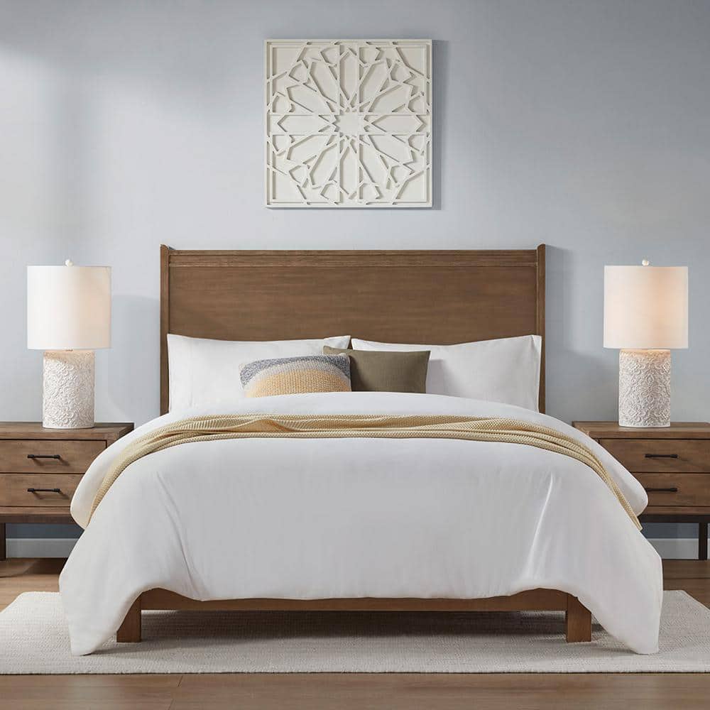 Ivory Floral Embossed Resin Cylinder Table Lamp with 3-Way Switch