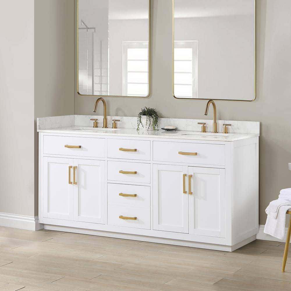Gavino 72" White Wood Double Vanity with Composite Stone Top