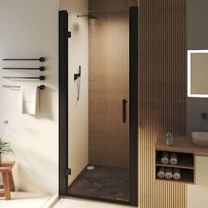 30 to 32 in. W x 72 in. H Pivot Swing Frameless Shower Door in Black with Clear Glass