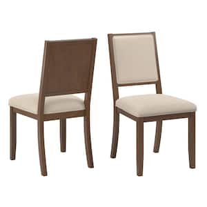 Walnut Wood Finish Cream Boucle Fabric Dining Chair (Set of 2)