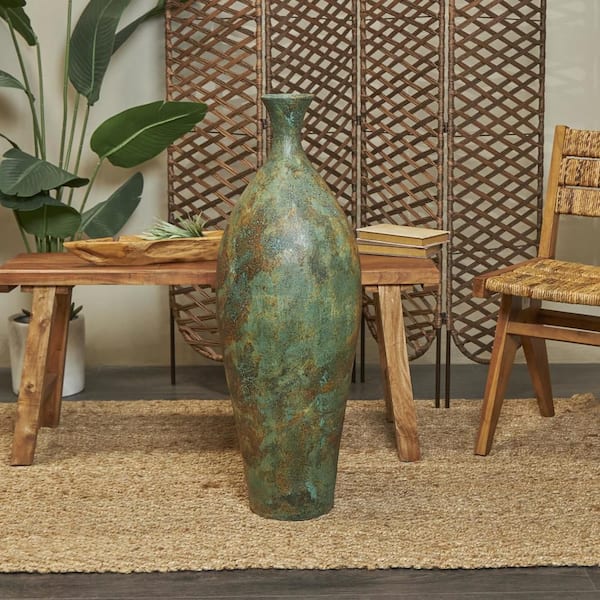 Litton Lane 37 in. Green Tall Distressed Antique Style Ceramic Decorative Vase 045114