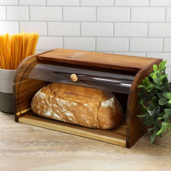 Acacia Wood Bread Box with Sliding Plastic Lid