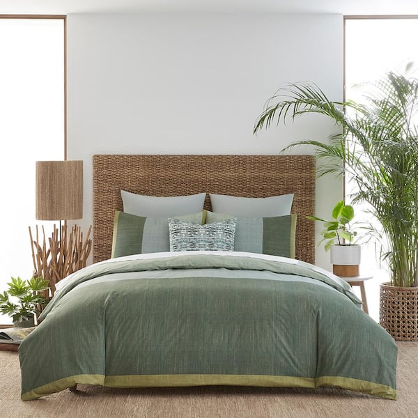 Zi Chambray Color Block 3 Piece Green Striped Cotton Full Queen Comforter Set Ushsa51153955 The Home Depot