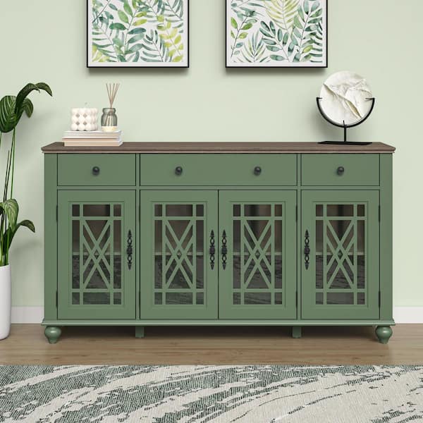 FESTIVO Vintage Green 63 in. W Storage Buffet Sideboard with Adjustable Shelves and Drawers