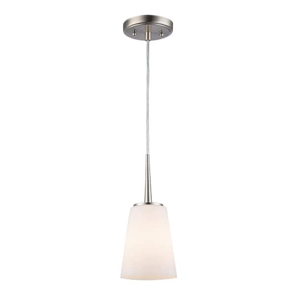Bel Air Lighting Horizon 1-Light Brushed Nickel Hanging Mini Pendant Light Fixture with Frosted Glass Shade